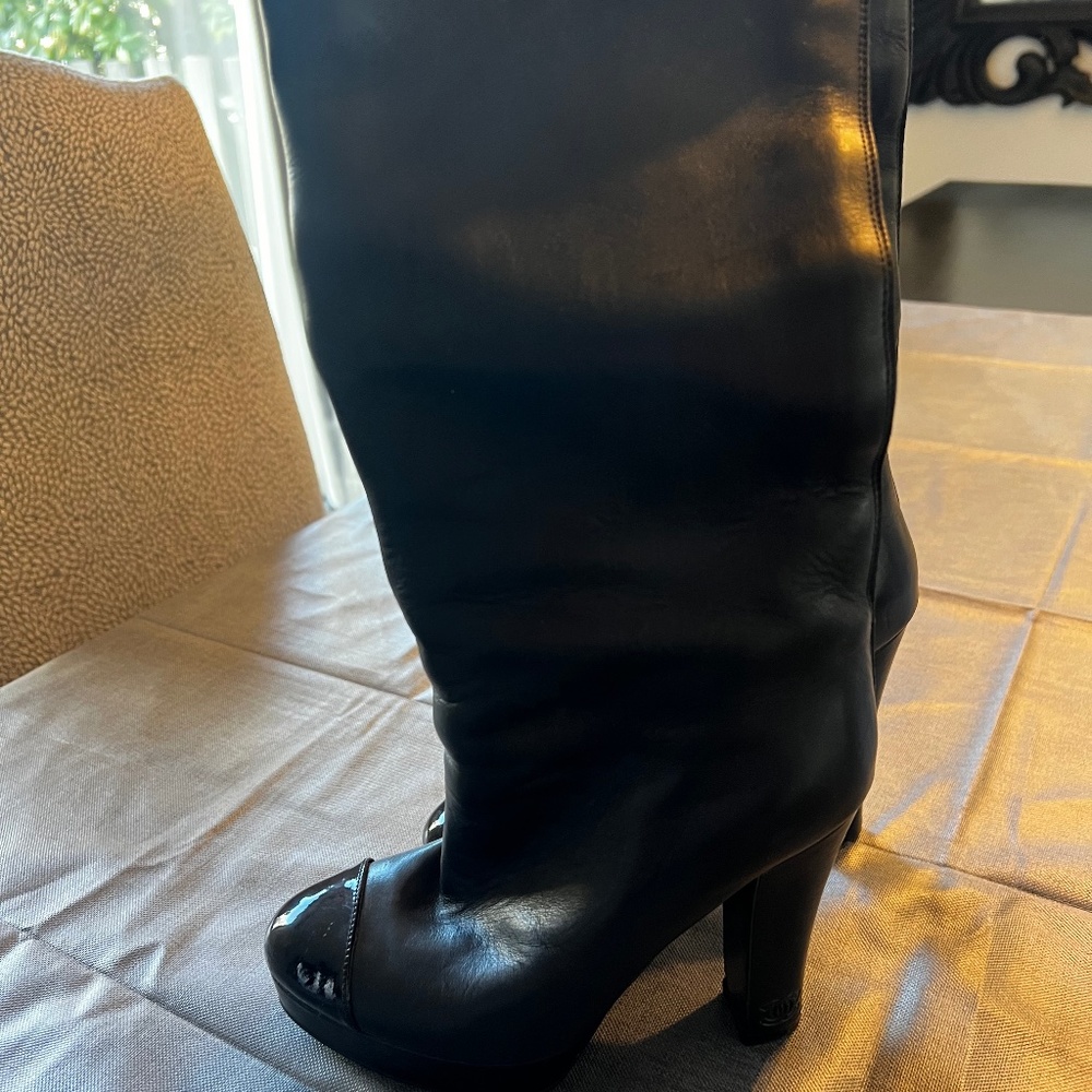 Chanel knee high leather boots